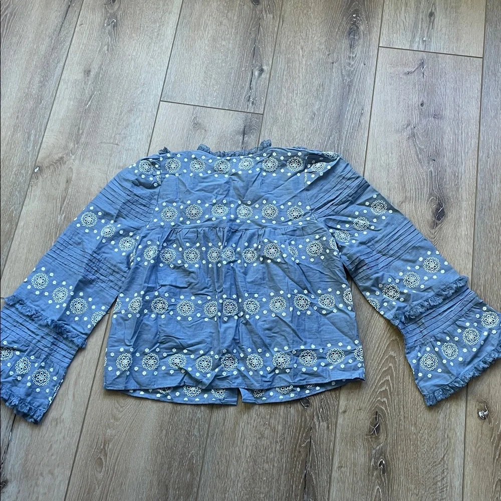 Sezane Nele embroidered vintage ruffle blue cropped shirt. NWT!! - Picture 11 of 16